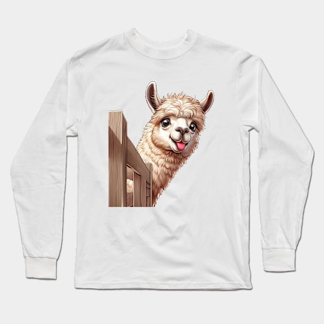 Cute Sneaky Llama Long Sleeve T-Shirt by PhotoSphere